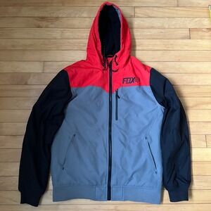Fox Racing Mens Colorblock Hooded Windbreaker Jacket Red Grey Black Size M